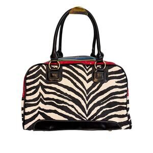 Satchel Handbag Rainbow Multi Color Zip Zebra Animal Print Black Patent Leather